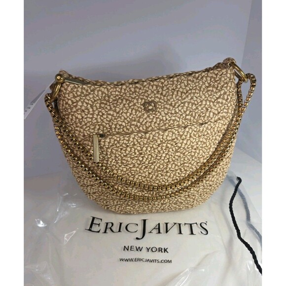 Eric Javits Handbag Lil Sq Ayesha Peanut Woven w/Gold Hardware Medium Sz NWT - Picture 1 of 16
